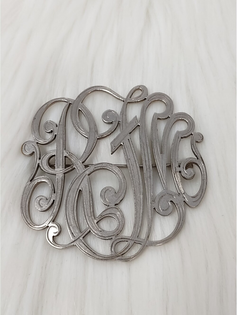 Vintage Sterling Silver Cutout Monogram Brooch Pin RFM 23.4g